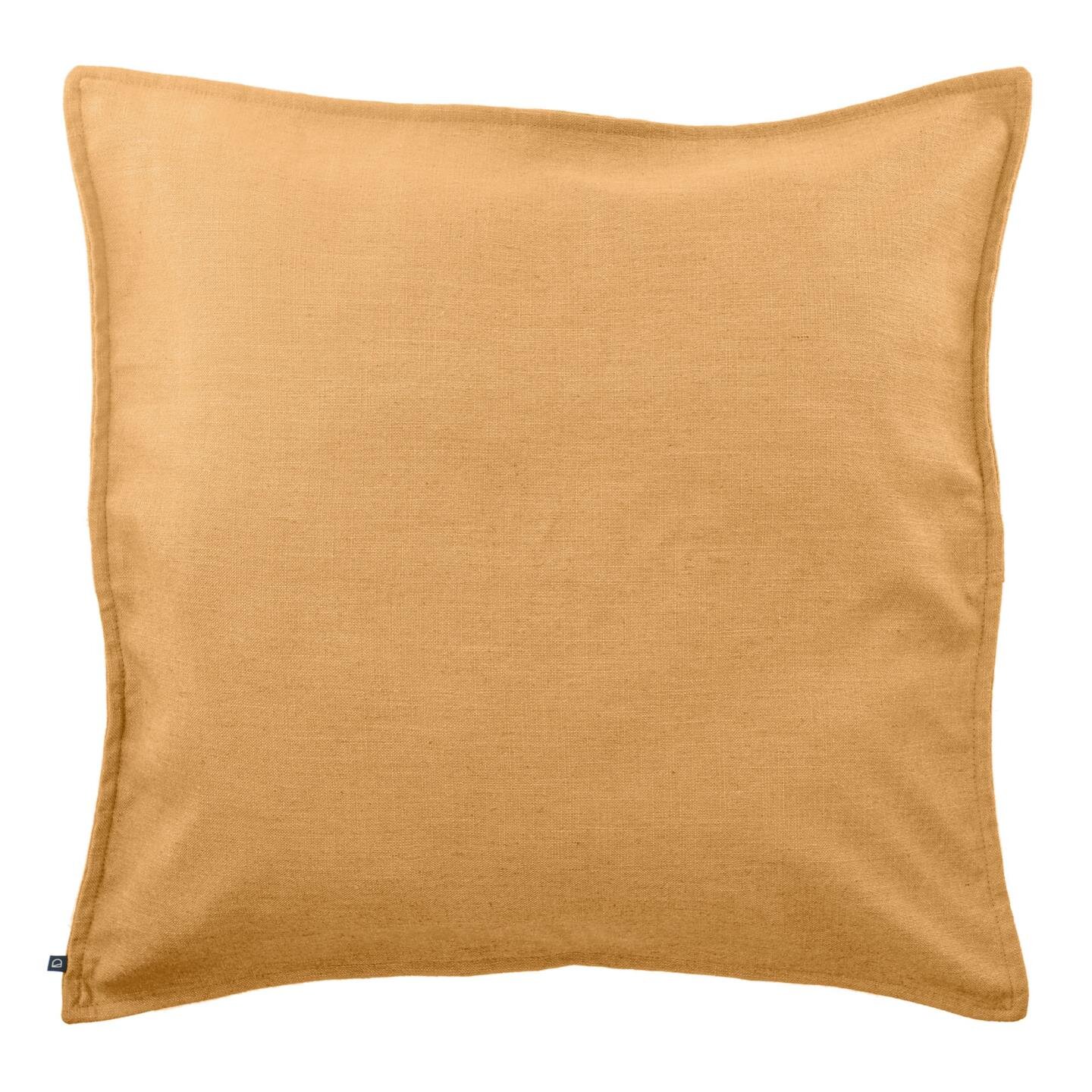 Blok cushion cover in mustard linen, 60 x 60 cm