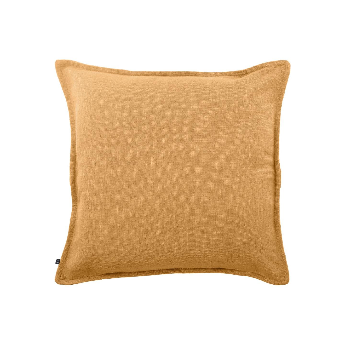 Blok cushion cover in mustard linen, 45 x 45 cm