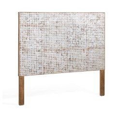 Cabecero Kron con patas de madera maciza de mango y cáscaras de coco para cama de 160 cm