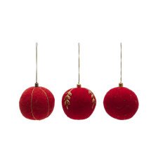 Set Breshi de 3 boules suspendues de décoration grandes rouges et détails dorés