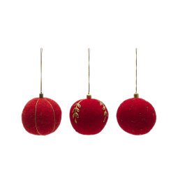 Breshi set of 3 large red decorative pendant balls with gold details
