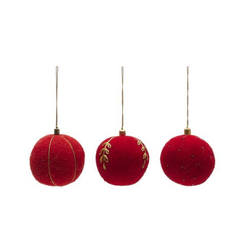 Set van 3 grote decoratieve hangende ballen Breshi in het rood met gouden details