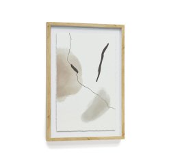 Cuadro abstracto Torroella blanco, marrón y gris con raya negro 50 x 70 cm