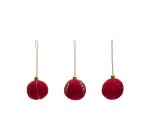 Set Breshi de 3 boules suspendues de décoration petites rouges et détails dorés