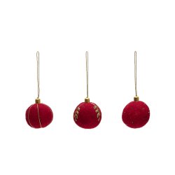 Set Breshi de 3 bolas colgantes decorativas pequeñas rojo y detalles dorados