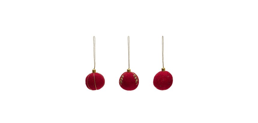 Set Breshi de 3 boules suspendues de décoration petites rouges et détails dorés