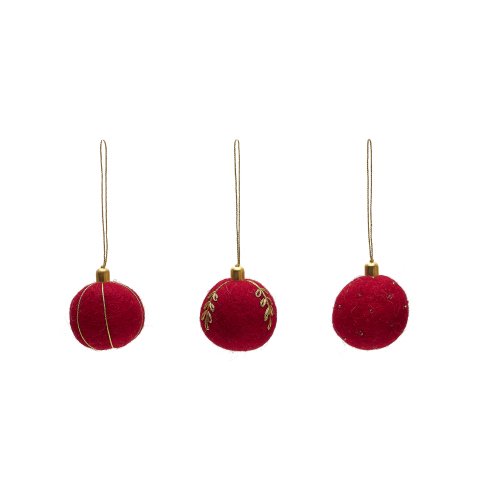 Set Breshi de 3 boules suspendues de décoration petites rouges et détails dorés