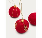 Set Breshi de 3 boules suspendues de décoration petites rouges et détails dorés