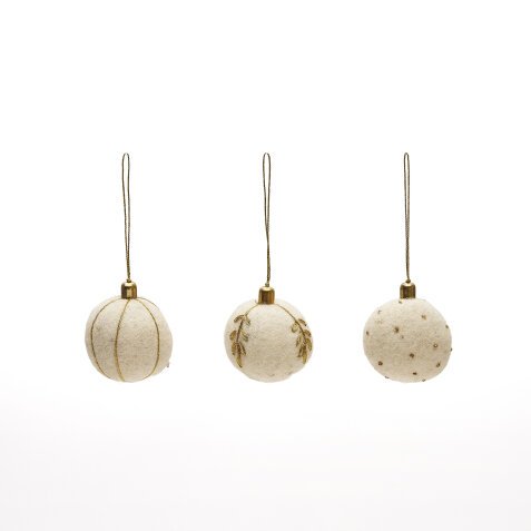 Set van 3 kleine decoratieve hangende ballen Breshi in het wit met gouden details