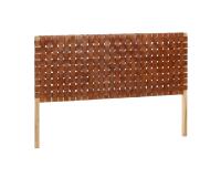 Cabecero Calixta de piel y madera maciza de teca con acabado natural para cama de 150 cm