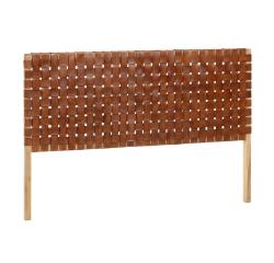 Cabecero Calixta de piel y madera maciza de teca con acabado natural para cama de 150 cm
