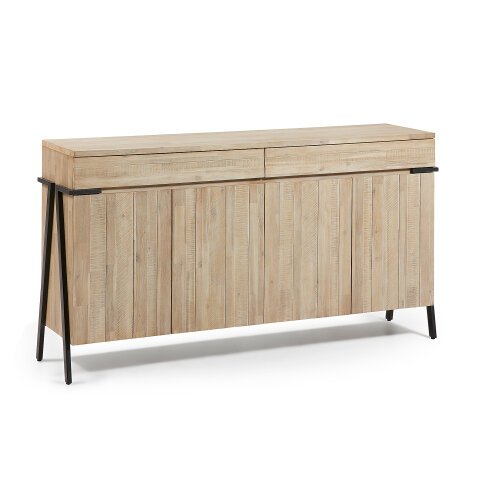 Aparador Thinh 4 puertas y 2 cajones madera maciza acacia y acero negro 184 x 98 cm