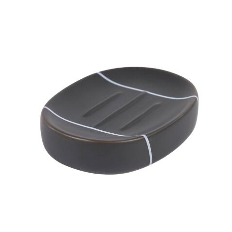 Cerisa black ceramic soap dish with white detail