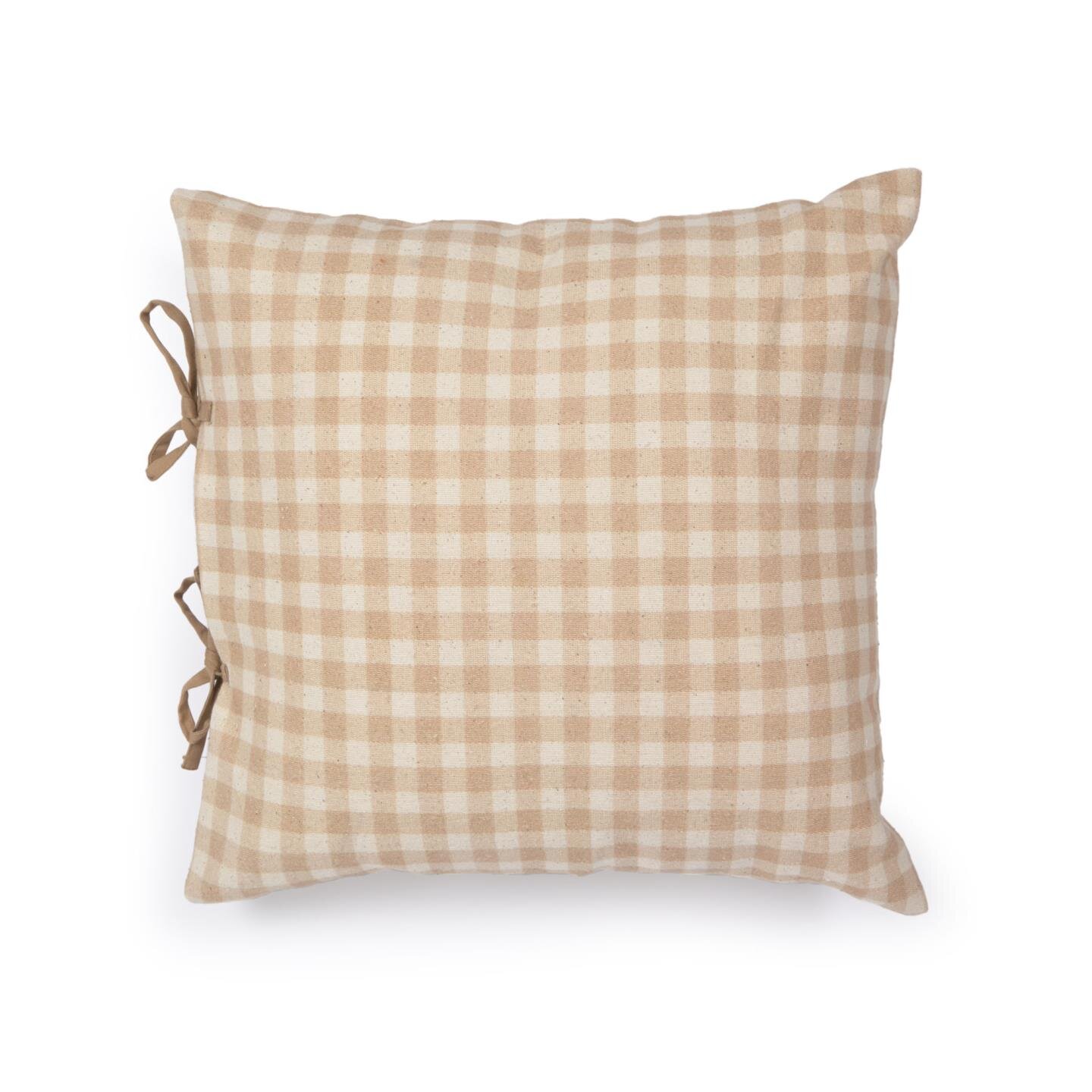 Housse de coussin Bigahel 100% coton à carreaux beige et blanc 45 x 45 cm