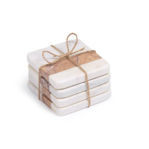 Saskia set of 4 coasters in brown and white marble