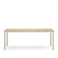 Mesa 100% exterior Bona madera maciza de teca y aluminio con acabado blanco 200 x 100 cm