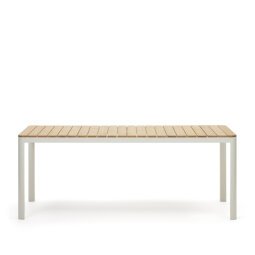 Mesa 100% exterior Bona madera maciza de teca y aluminio con acabado blanco 200 x 100 cm