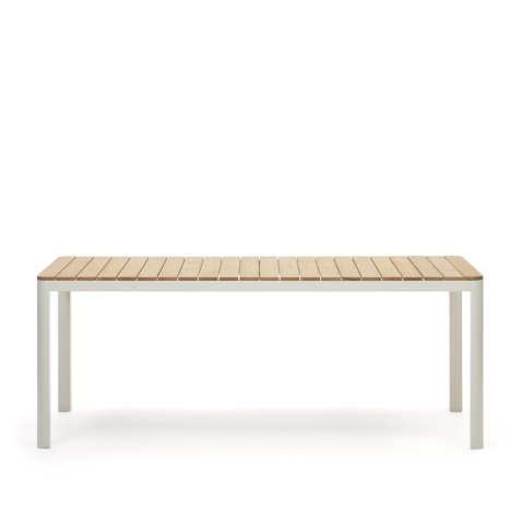 Mesa 100% exterior Bona madera maciza de teca y aluminio con acabado blanco 200 x 100 cm