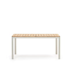 Mesa 100% exterior Bona madera maciza de teca y aluminio con acabado blanco 160 x 90 cm