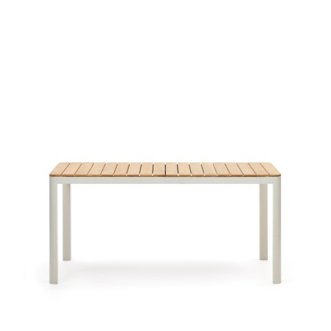 Table 100 % d'extérieur Bona bois de teck massif et aluminium finition blanche 160 x 90 cm
