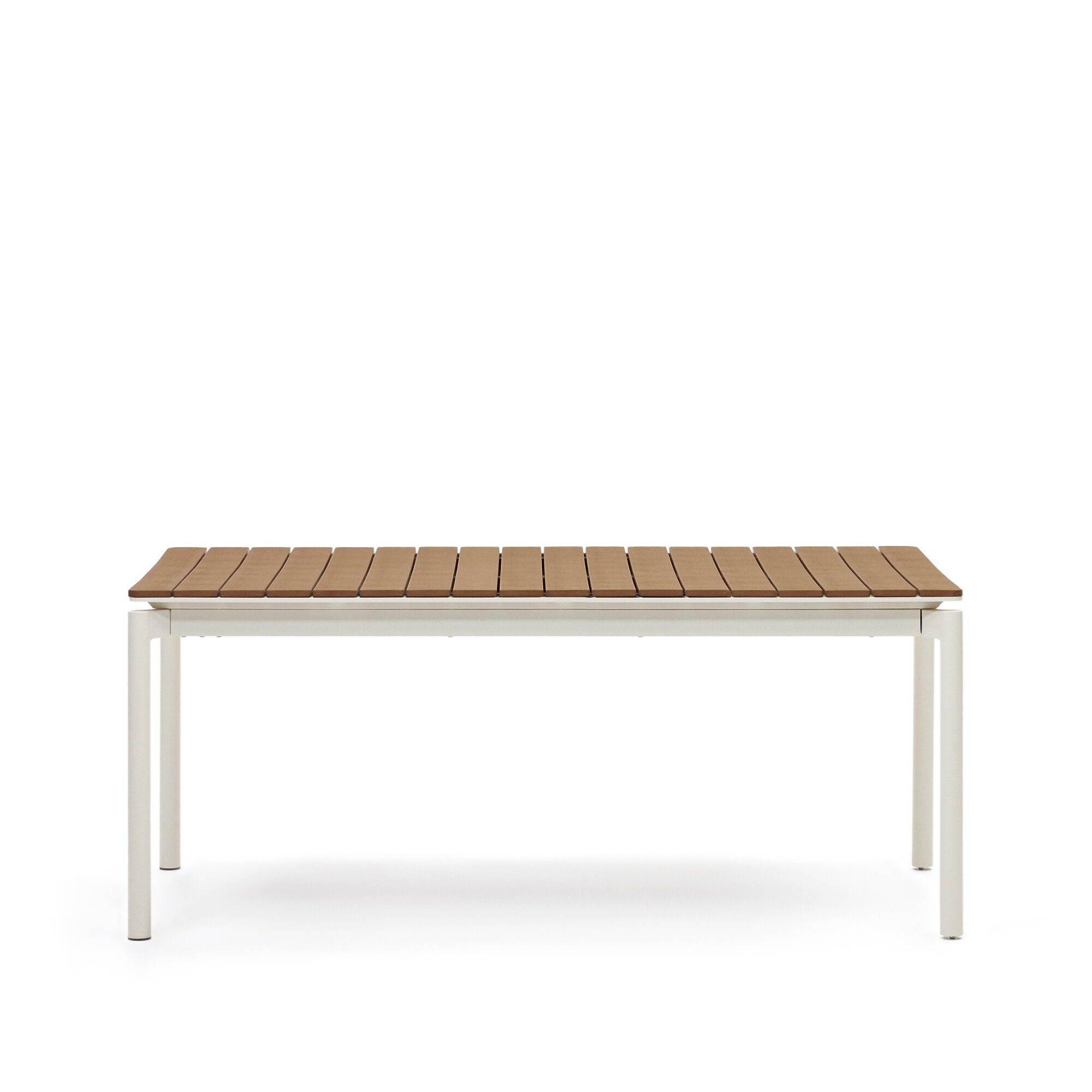 Table d'extérieur extensible Canyelles - bois - pieds métal blanc mat 180(240) x 100 cm