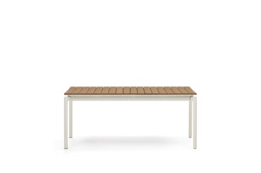 Table d'extérieur extensible Canyelles - bois - pieds métal blanc mat 180(240) x 100 cm