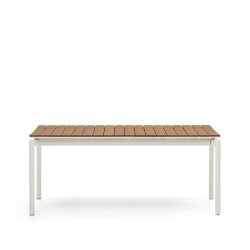 Table d'extérieur extensible Canyelles - bois - pieds métal blanc mat 180(240) x 100 cm