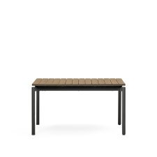 Canyelles extendable outdoor table, plastic lumber & matte black aluminium, 140 (200) x 90 cm