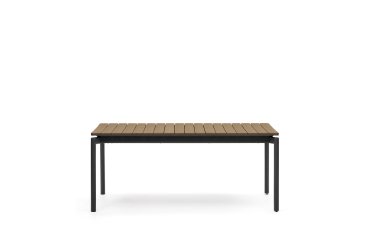 Table d'extérieur extensible Canyelles - bois - pieds métal noir mat 180(240) x 100 cm