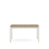 Table d'extérieur extensible Canyelles - bois - pieds métal blanc mat 140 (200) x 90 cm