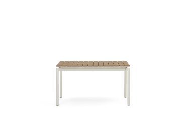 Table d'extérieur extensible Canyelles - bois - pieds métal blanc mat 140 (200) x 90 cm