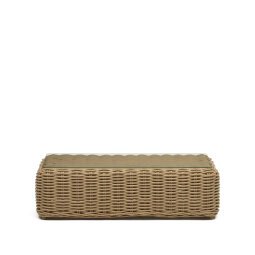 Portlligat 100% outdoor faux rattan coffee table in a natural finish, 110 x 60 cm