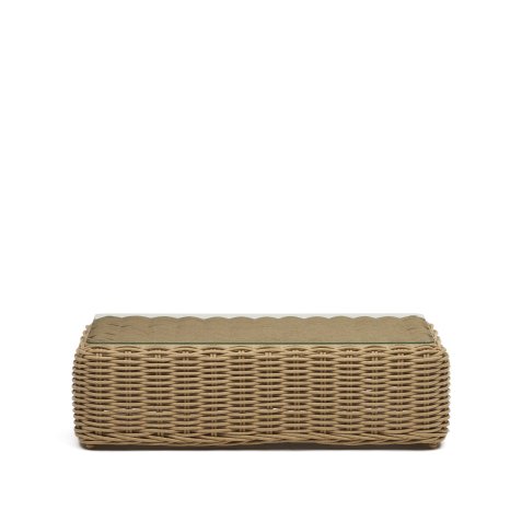 Portlligat 100% outdoor faux rattan coffee table in a natural finish, 110 x 60 cm