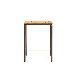 Mesa alta exterior Salguer madera maciza acacia y acero acabado marrón 70 x 70 cm FSC 100%