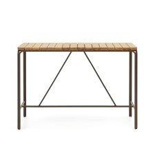 Table d'extérieur haute Salguer - bois acacia massif pied acier marron  L140 x P 70 cm