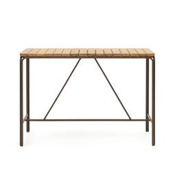 Table d'extérieur haute Salguer - bois acacia massif pied acier marron  L140 x P 70 cm