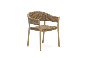 Pola 100% outdoor chair in solid eucalyptus and faux-rattan with a natural finish, FSC