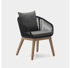Silla Portalo de cuerda negro y patas de madera maciza de acacia FSC 100%