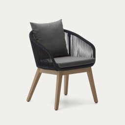 Portalo chair in black cord with solid acacia wood legs