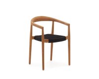 Silla apilable exterior Ydalia de madera maciza de teca con acabado natural y cuerda negro