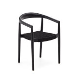 Ydalia stackable outdoor chair in solid teak wood with black finish and black rope