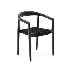 Silla apilable exterior Ydalia de madera maciza de teca con acabado negro y cuerda negro