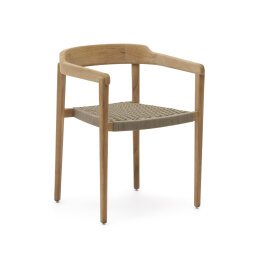 Silla apilable Icaro de madera maciza de teca con acabado natural y cuerda beige FSC 100%