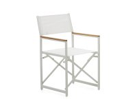Silla plegable 100% exterior Llado aluminio blanco y reposabrazos madera maciza teca
