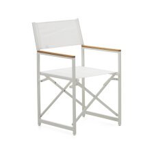 Silla plegable 100% exterior Llado aluminio blanco y reposabrazos madera maciza teca