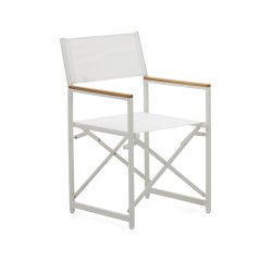 Silla plegable 100% exterior Llado aluminio blanco y reposabrazos madera maciza teca