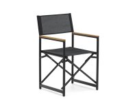Silla plegable 100% exterior Llado aluminio negro y reposabrazos madera maciza teca