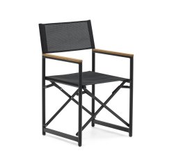 Silla plegable 100% exterior Llado aluminio negro y reposabrazos madera maciza teca