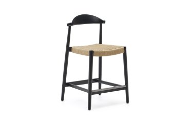 Taburete Nina de madera maciza de acacia acabado negro y cuerda beige altura 62 cm