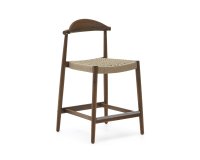 Taburete Nina de madera maciza de acacia acabado nogal y cuerda beige altura 62 cm